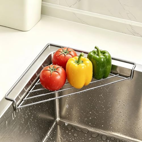 Silver Stainless Steel Corner Sink Shelf with Wire Rack - Space Saving