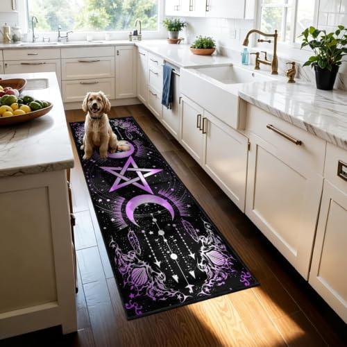 Gothic Moon Runner Rug - Purple Celestial Witch Decor 2x6ft Pattern 1