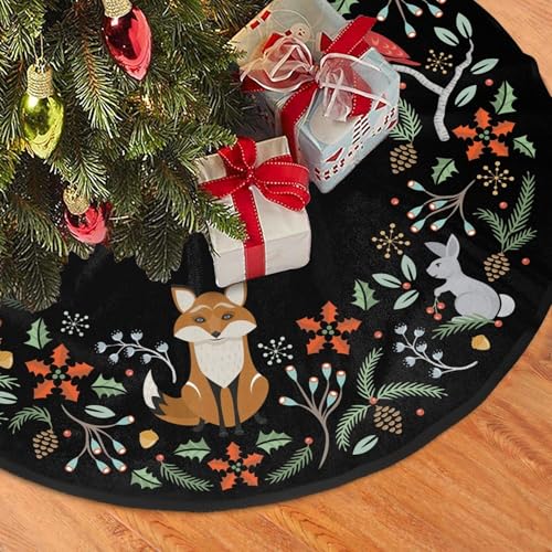 36 Inch Black Woodland Animals Christmas Tree Skirt - Reusable Holiday Decor