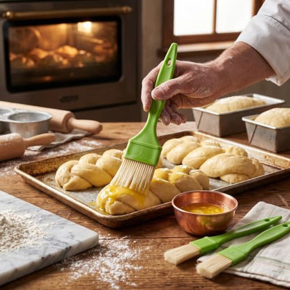 3-Piece Pastry & Basting Brush Set for Baking, Grilling, Cooking