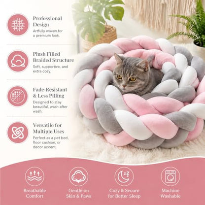 Brown Braided Knot Pillow, Long Rope Cushion, Plush Home Decor - 79 in