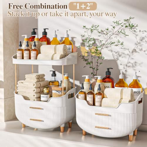White 4-Tier Makeup Organizer Bathroom Countertop Storage with Drawers