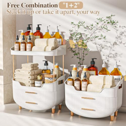 White 4-Tier Makeup Organizer Bathroom Countertop Storage with Drawers