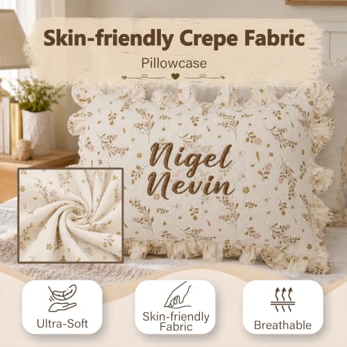 Pink Personalized Embroidered Name Pillowcase with Ruffled Crepe Edge
