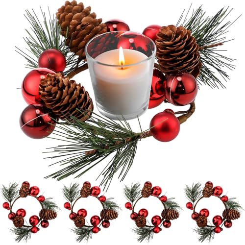 Christmas Candle Rings Set of 4 - Holiday Table Centerpiece Decor