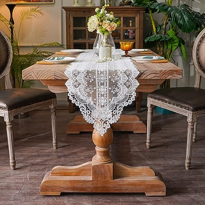 SUTAVIA White Embroidery Table Runner 13x98 Floral Lace Farmhouse Decor