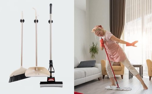 JAMEND CLXP 12PCS Broom and Mop Holder - Heavy Duty Wall-Mounted Organizer Rack in Matte Black