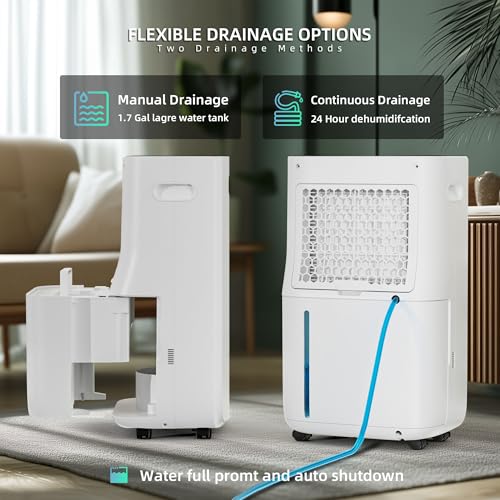 80 Pint Dehumidifier for Basement with Drain Hose, Quiet & Large Capacity