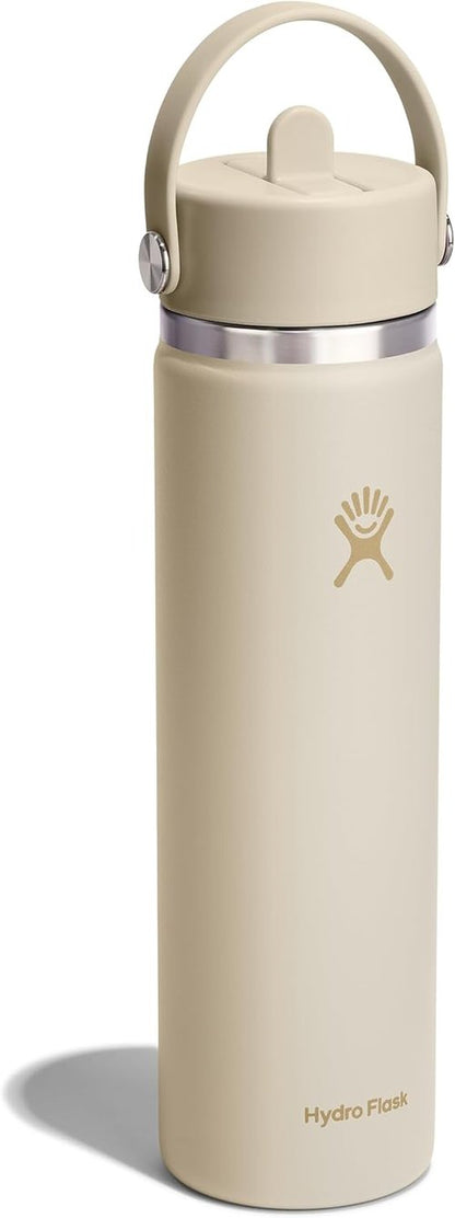 Hydro Flask Water Bottle - Insulated Stainless Steel with Wide Mouth Flex Straw Lid | 24 Oz Coconut Cream, Leakproof & Refillable