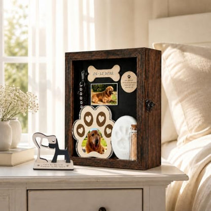 Personalized Pet Memorial Shadow Box with Photo, Paw Plaque & Keepsake Set