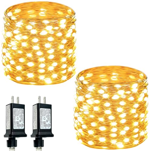 2 Pack Fairy Lights Plug in 99FT 300 LED Warm White String Lights - Outdoor Indoor Decor