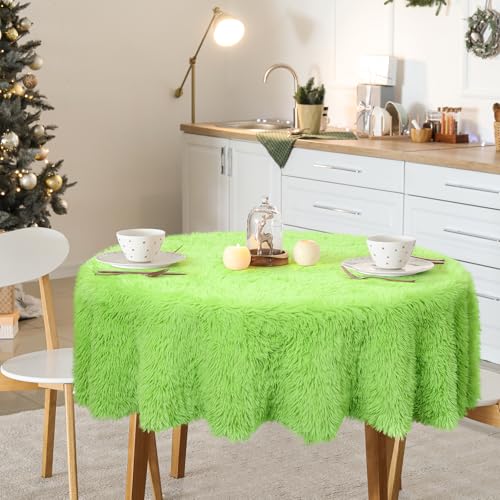 Green Faux Fur Christmas Tablecloth 60x60 Inch - Holiday Decor