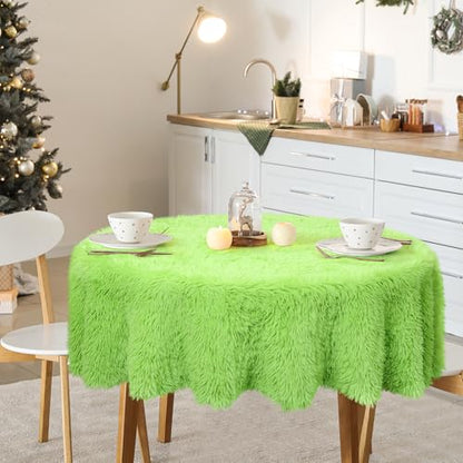 Green Faux Fur Christmas Tablecloth 60x60 Inch - Holiday Decor