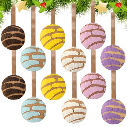 12 Pcs Mexican Concha Christmas Ornaments - Soft Felt Holiday Decor