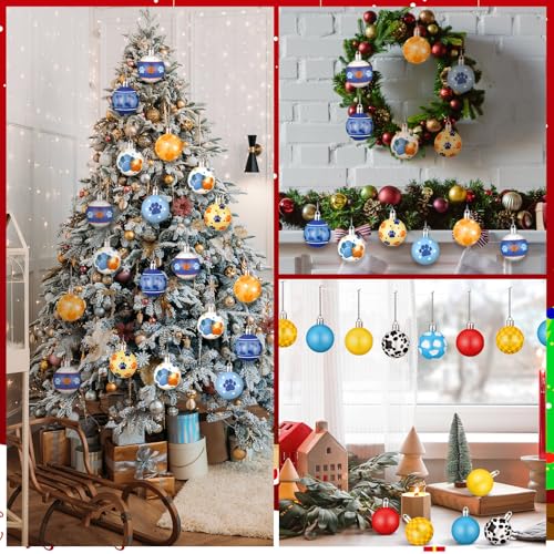 Blue Dog Paw Christmas Ball Ornaments - 36 Pcs Mini Tree Decorations