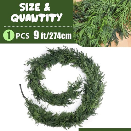 9 ft Artificial Christmas Cedar Garland - Realistic Holiday Decor