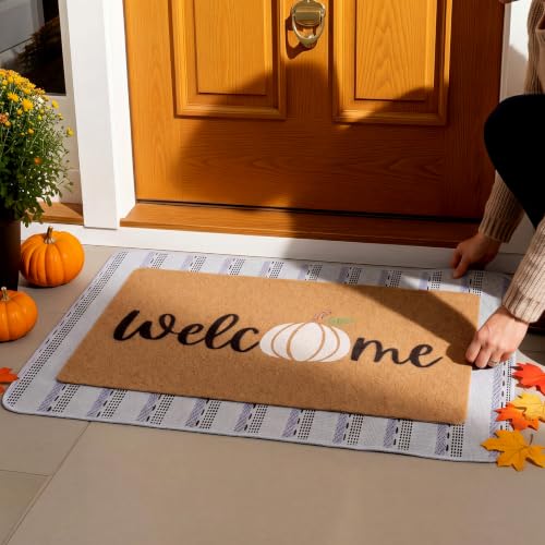 Fall Welcome Doormat Set with Pumpkin & Striped Runner, Outdoor Indoor Decor