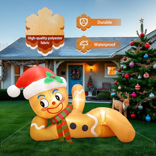 10FT LED Lighted Christmas Inflatable Gingerbread Man for Yard Roof Garden