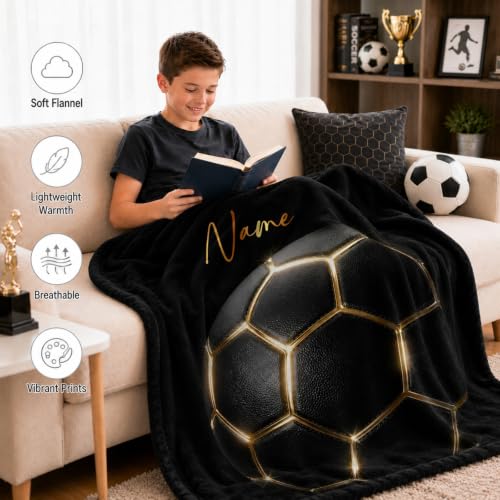 Custom Soccer Throw Blanket for Teen Boys - Gold / Single
