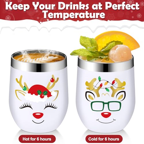Christmas Insulated Stainless Steel Tumblers with Lids & Straws - 4 Pack