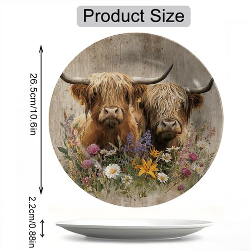 Twin Highland Cows Meadow Decorative Melamine Plate 11 Inch - Sign-10 Variation