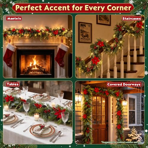 9 FT Christmas Garland with Lights - Artificial Pine Needle with Red Berries - Variation 1
