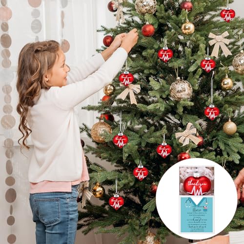 32 Pack Nurse Appreciation Heart Christmas Ornaments with Gift Boxes - Holiday Decorations