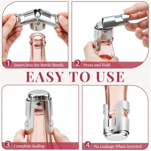 12 Pack Reusable Champagne Bottle Stoppers Stainless Steel Leak-Proof Sealers