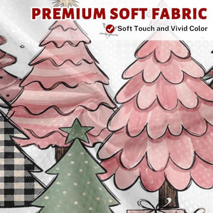 Pink Christmas Shower Curtain Set - Bathroom Decor with Window Curtains 72x72 Inches