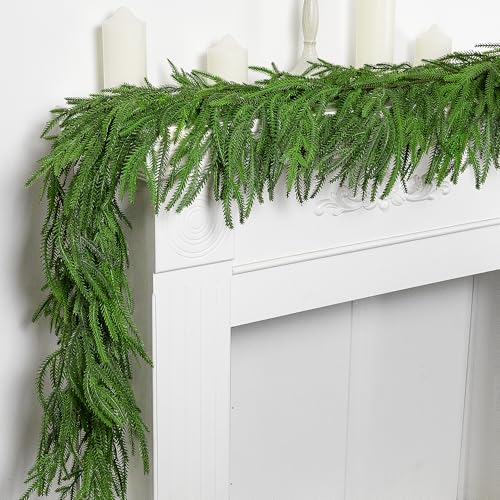 2 Pack 6 Ft Artificial Norfolk Pine Garland - Realistic Christmas Greenery, Holiday Decor, Style A