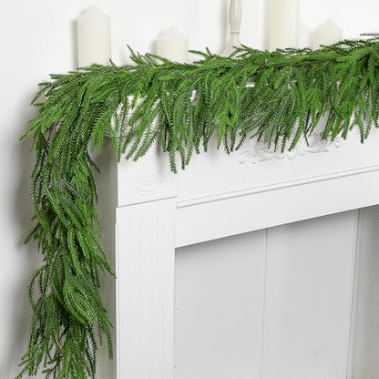 2 Pack 6 Ft Artificial Norfolk Pine Garland - Realistic Christmas Greenery, Holiday Decor, Style A