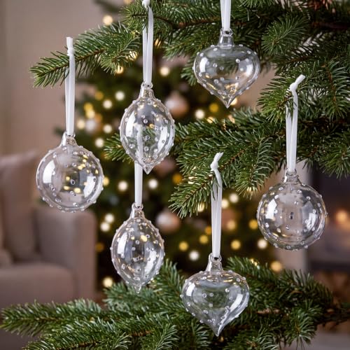 Seenelling 9 Pack Clear Christmas Glass Ball Ornaments Teardrop Silver Variation