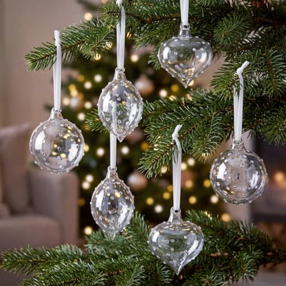 Seenelling 9 Pack Clear Christmas Glass Ball Ornaments Teardrop Silver Variation