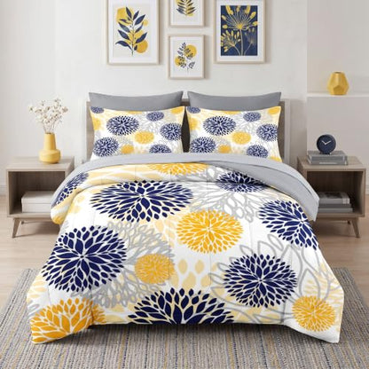 Queen Size Floral Hydrangea Comforter Set - Dahlia Floral Variation