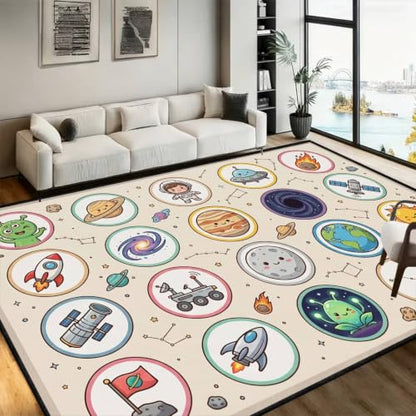 Retro Space Area Rug 3x4ft - Solar System Kids Room Carpet - Variation 5