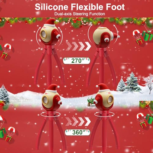 Kids Christmas Santa LED Flashlight with 8 Color Modes & Songs - Foldable Octopus Stand, Holiday Gift