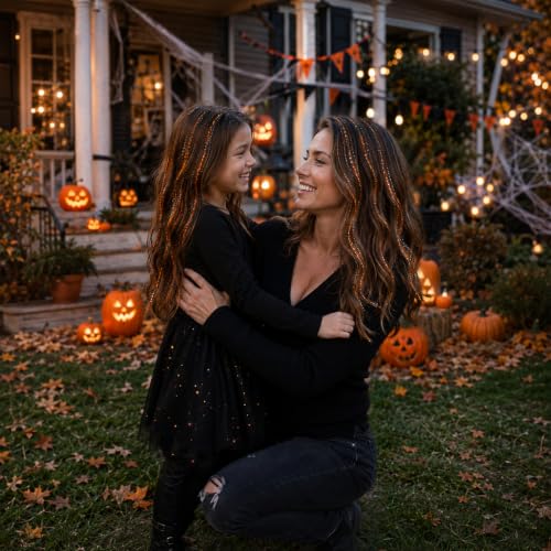 Halloween Black+Orange Colorful Fairy Hair Tinsel Kit Clip-In Hair Extensions