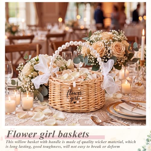 Flower Girl Basket with Pearl Handle & Sign - Wedding Decor