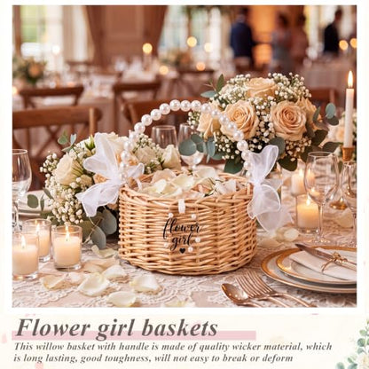 Flower Girl Basket with Pearl Handle & Sign - Wedding Decor