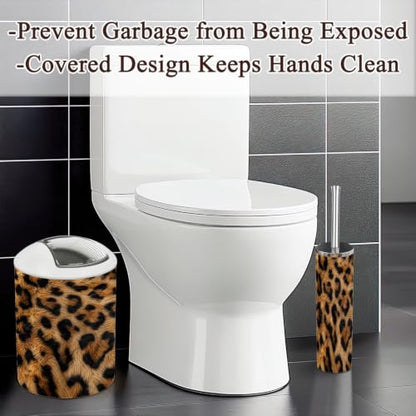 Bathroom Accessory Set 6PCS Leopard Cheetah Print Multi9 - Trash Can Soap Dispenser Toothbrush Holder