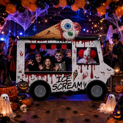 Halloween Ice Cream Truck Photo Booth Backdrop Party Decor