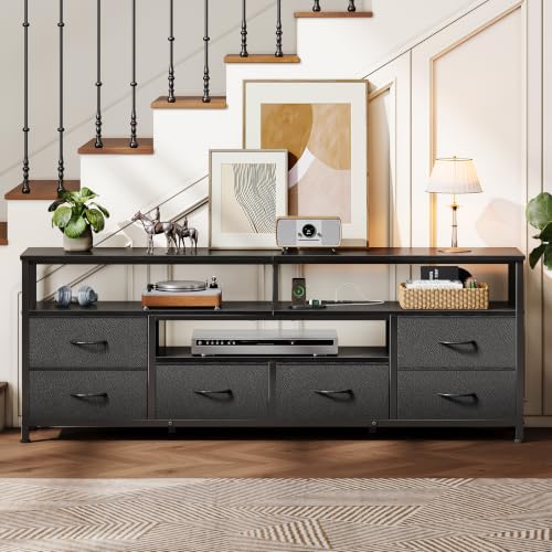 Furologee 63-Inch LED TV Stand with RGB Lighting, Power Outlets, Black