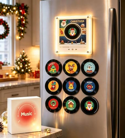 Christmas Vinyl Mini Record Player Fridge Magnet with 9 Discs - Santa Claus Variation
