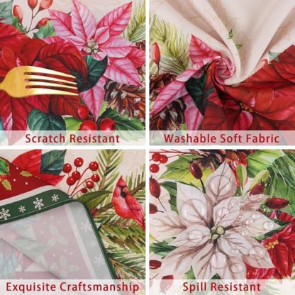 Christmas Poinsettia Flowers Rectangular Tablecloth 60 x 120 Inch Waterproof Washable Fabric
