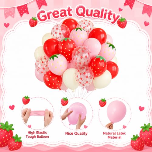 Pink and Red Strawberry Balloons Set - 12 Inch Party Decor, 30 Pieces