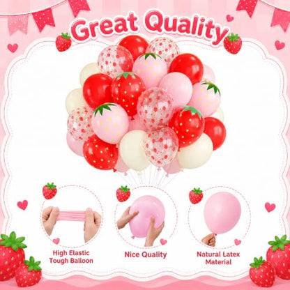 Pink and Red Strawberry Balloons Set - 12 Inch Party Decor, 30 Pieces