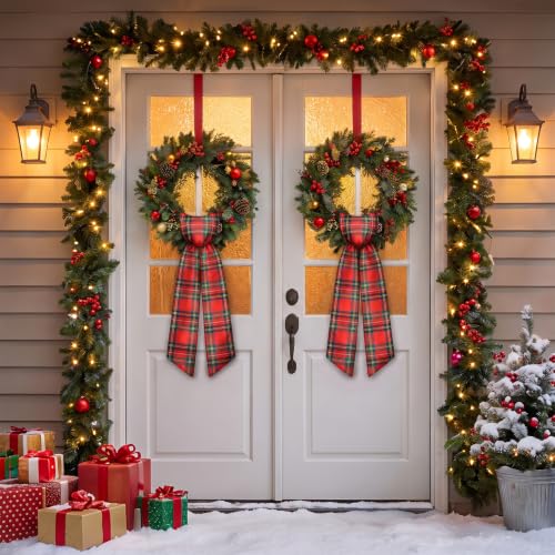 Red Buffalo Plaid Christmas Wreath Sash Set - Holiday Door & Decor Accessories