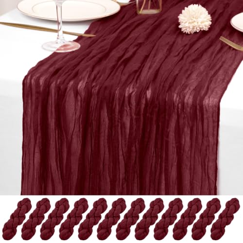 Burgundy Cheesecloth Table Runner Set - Boho 17x108 Inch, 12 Pack