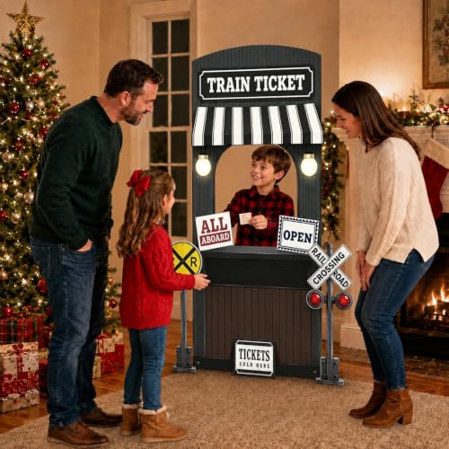 Classic 5 FT Express Train Ticket Station Cardboard Cutout Backdrop - Vintage Railway Scene for Parties