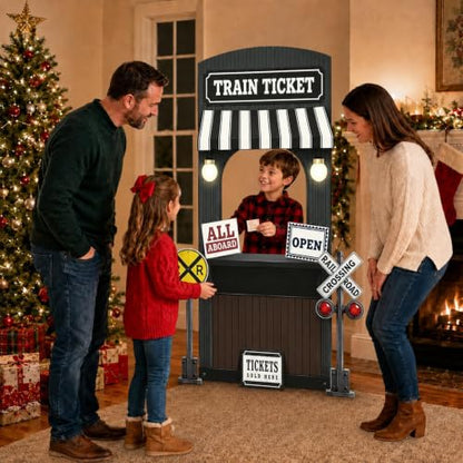 Classic 5 FT Express Train Ticket Station Cardboard Cutout Backdrop - Vintage Railway Scene for Parties